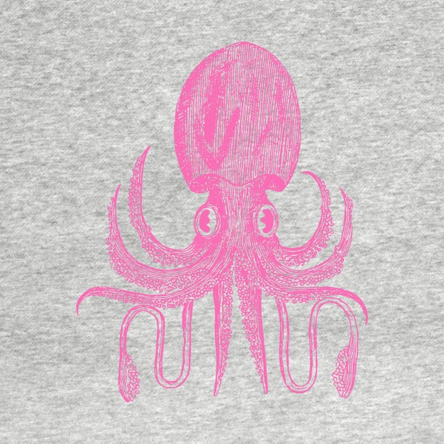 Cute Octopus Drawing in Bright Pink by ApricotBirch